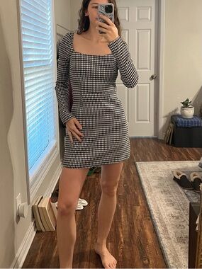 miami Black & White Houndstooth Square-Neck Mini Dress